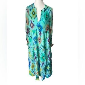 XS Anthropologie Maxi Dress Boho Turquoise Aqua Babydoll Dress Southwest Peasant